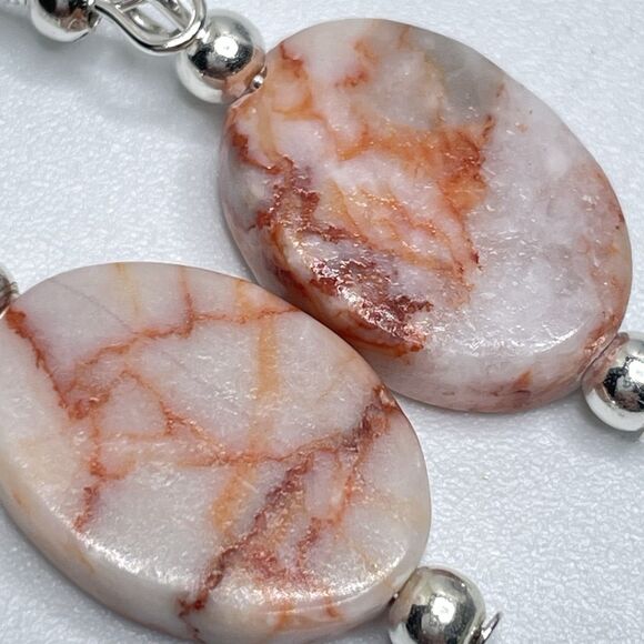 Artisan Red Vein Jasper Stone Gemstone Necklace Earrings Set Silver Tone Boho - Picture 6 of 9